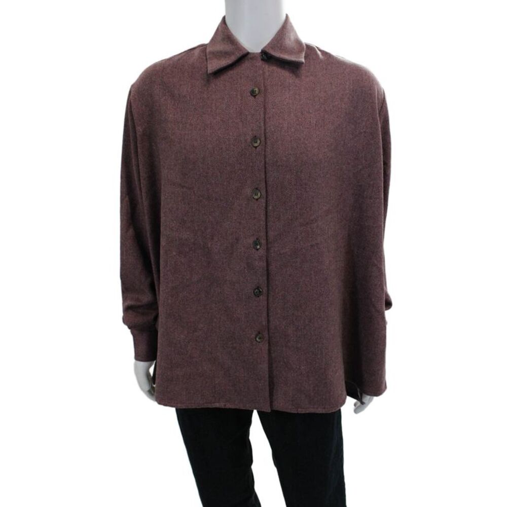 QL2 Mens Wool Herringbone Collar Long Sleeve Viola Button Down Shirt Red Size 46
